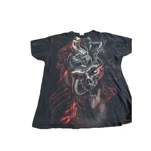 Vintage‎ Dragon Skull Graphic T-Shirt Mens Black Red Gothic Biker Large